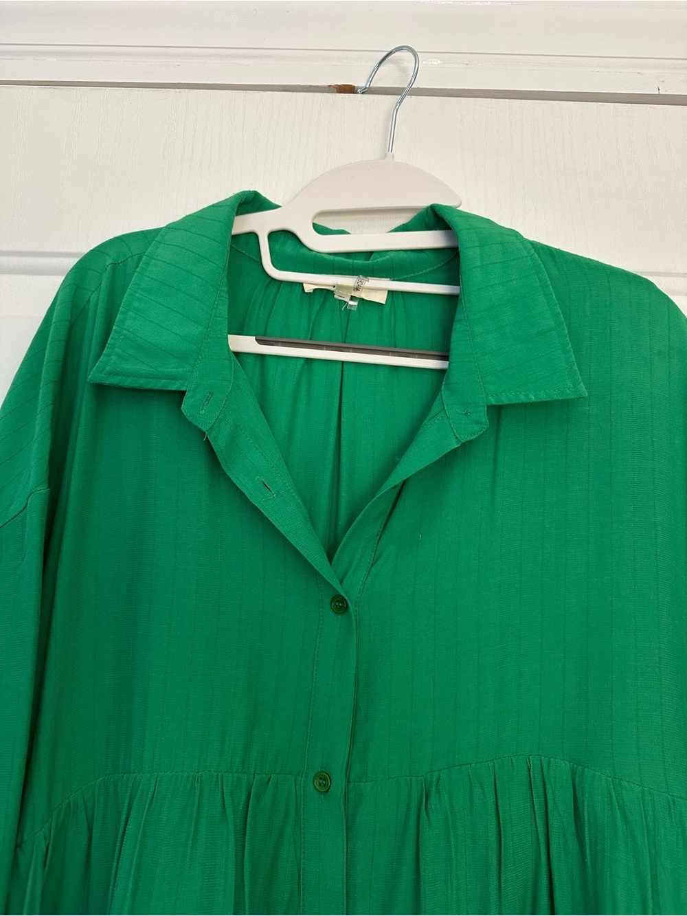 Entro Kelly Green Roll Sleeve Babydoll Shirt Dress Large - Picture 3 of 10